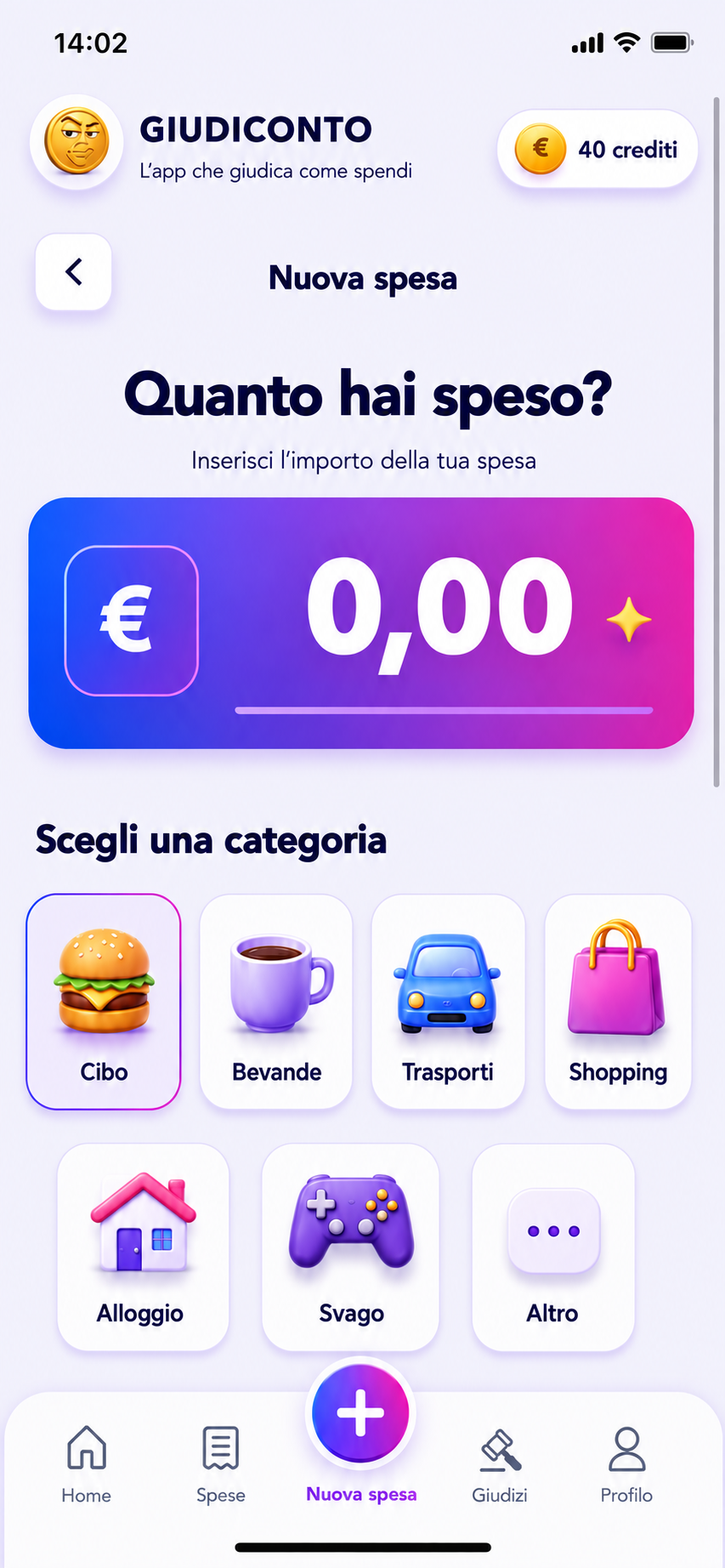 Schermata Nuova spesa di GIUDICONTO